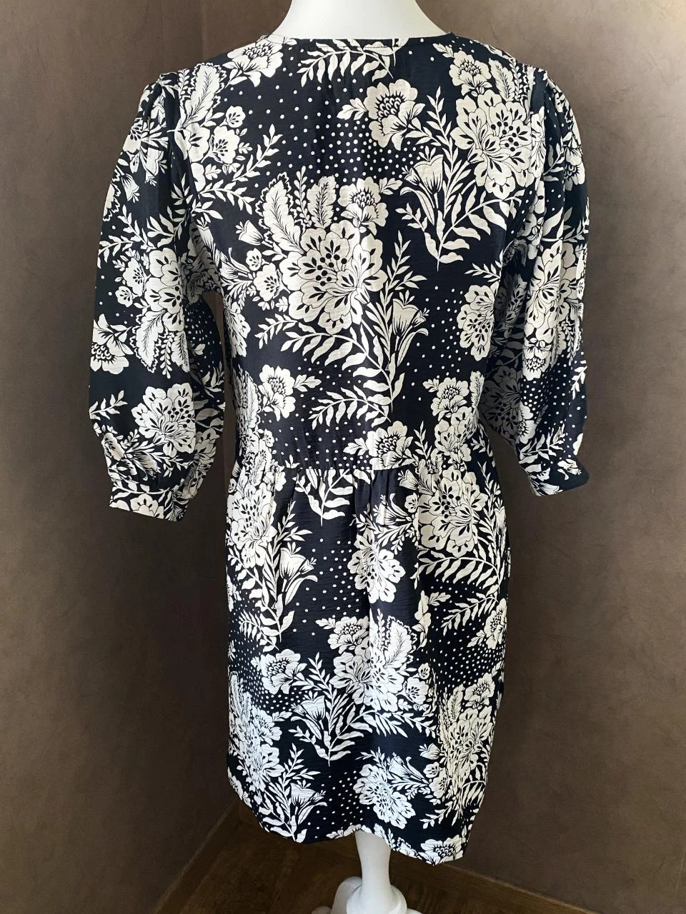 Grace & Mila zwart & gebroken wit gebloemde jurk maat 36 – Bohemien chic – 3/4 mouwen – photo 6